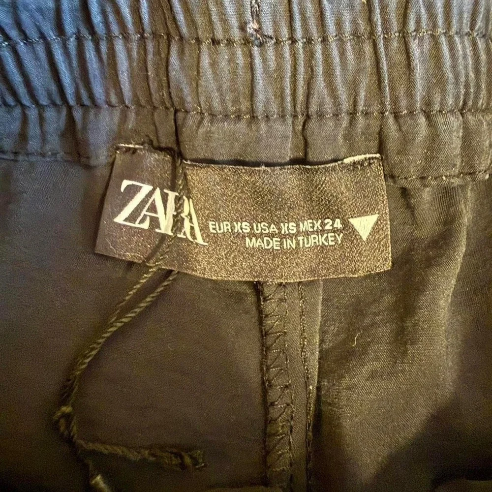 Zara Black Linen Trousers, Drawstring Summer Pants, Women's Size XS